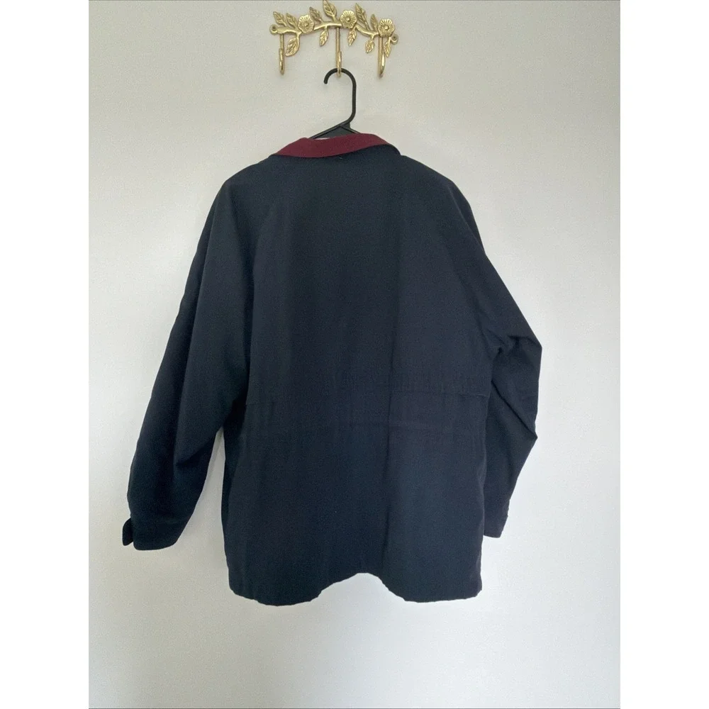 London Fog Men Navy Red Lined Parka Jacket Full Zip Pockets Mid-Length Sz Large